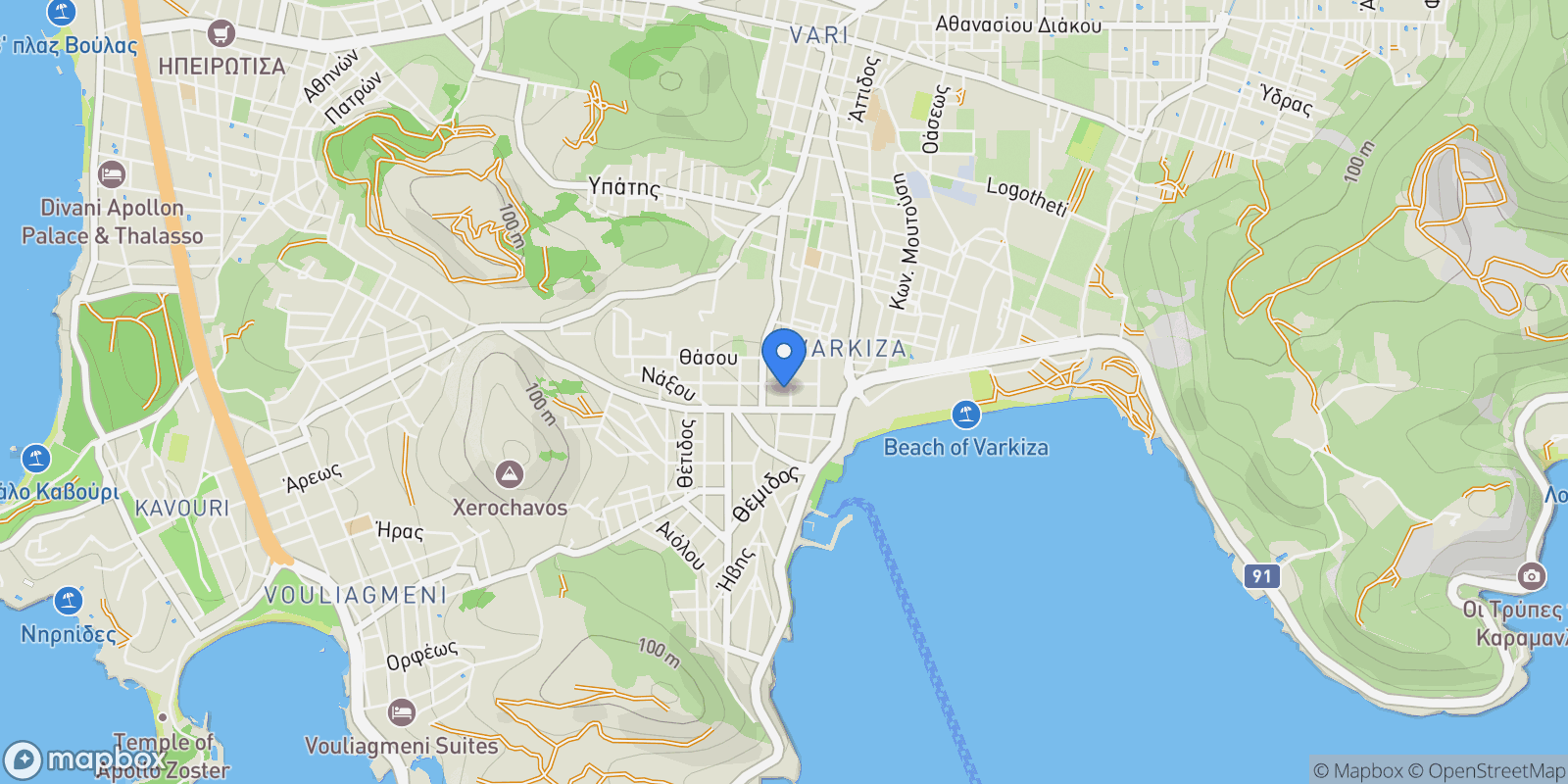Map showing Varkiza, Vari, Attica, Greece.
