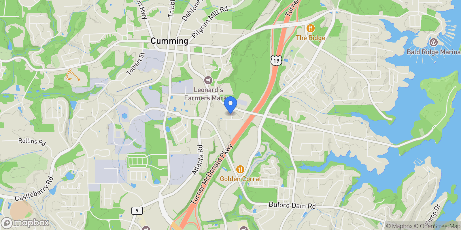 Map showing Cumming, Georgia, United States.