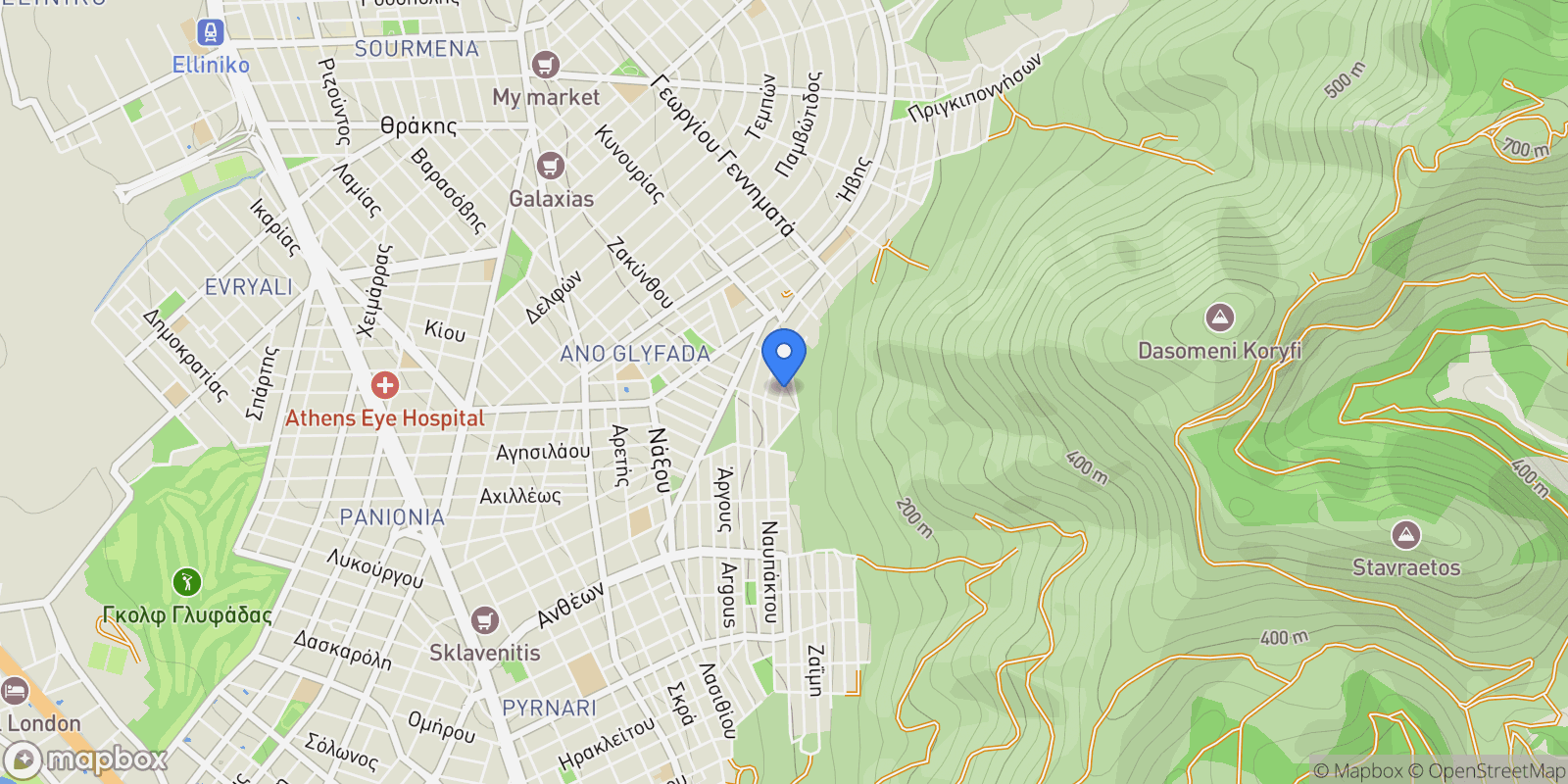Map showing Aigli, Glyfada, Attica, Greece.