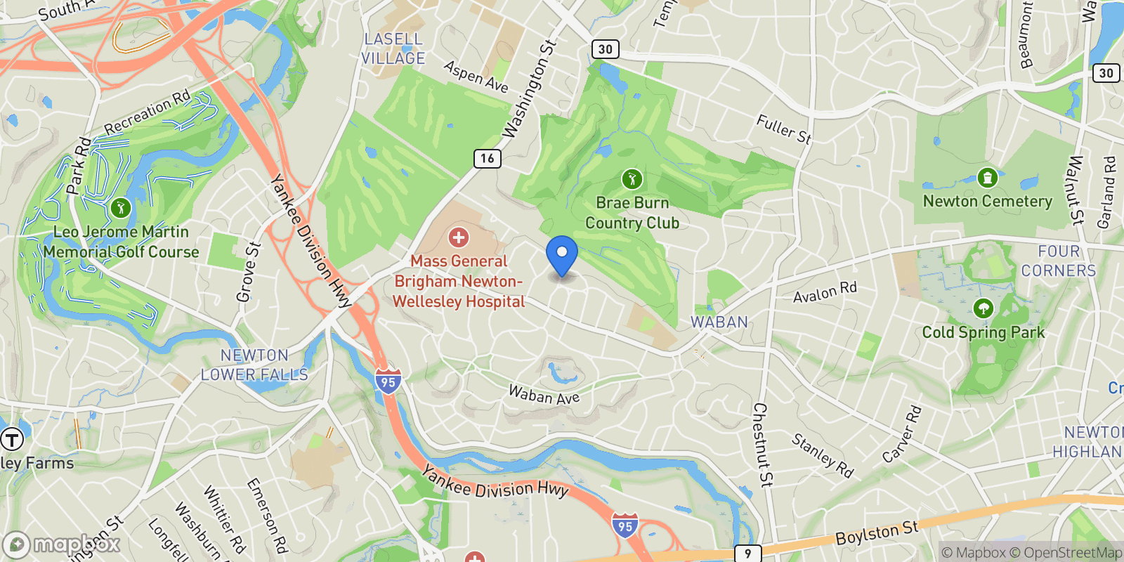 Map showing 33 Metacomet Rd, Newton, MA, 02468, USA, Newton, Massachusetts, United States.