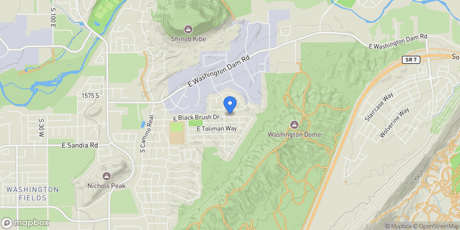 Map showing 1585 E BLACK BRUSH DR, Washington, Utah, United States.