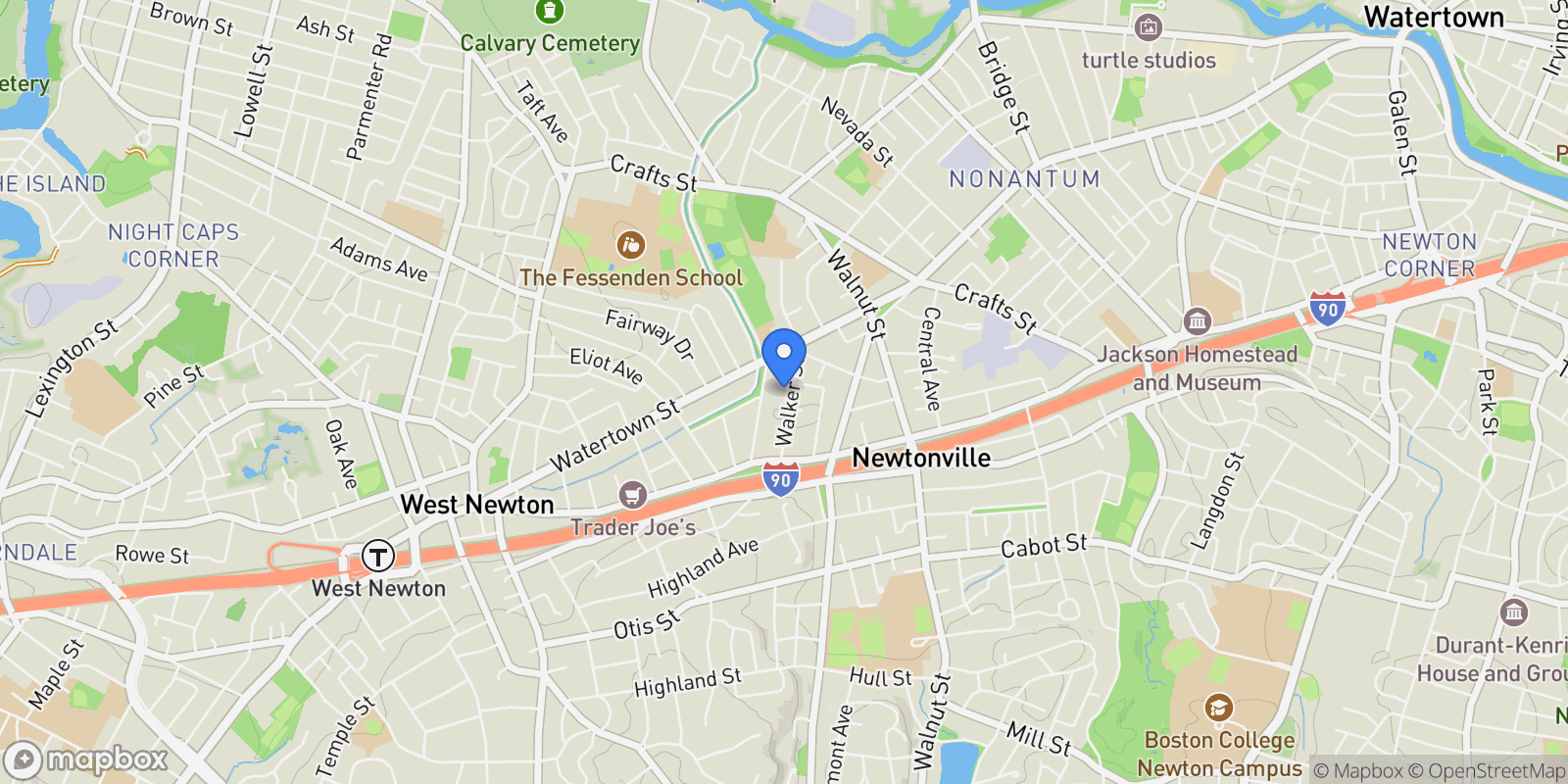 Map showing 43-45 Walker Street, #43, Newton, MA, 02460, USA, Newton, Massachusetts, United States.