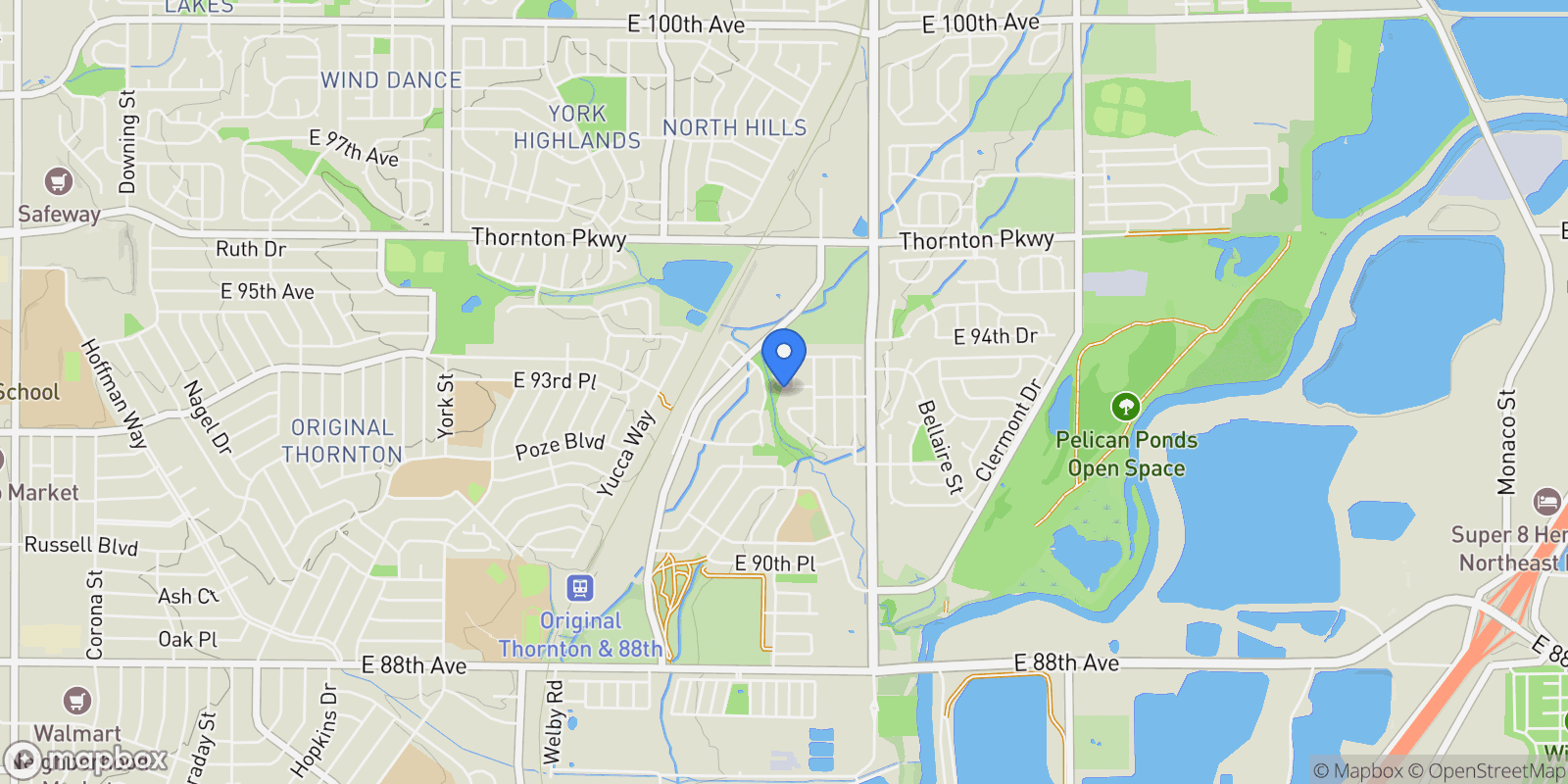 Map showing 3634 E 94th Drive, Thornton, Colorado, United States.