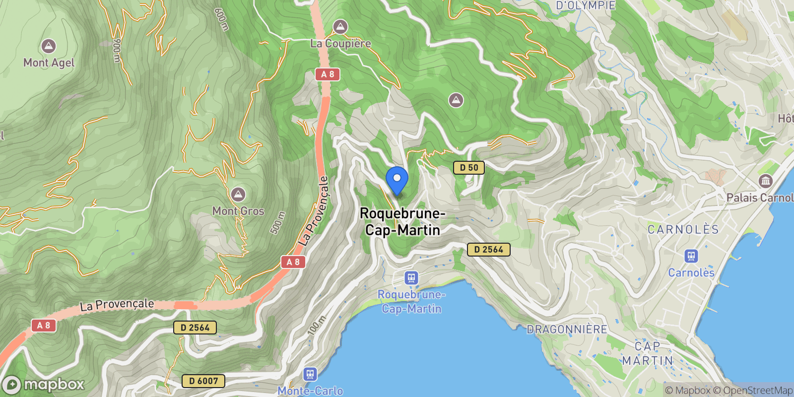 Map showing Roquebrune-Cap-Martin, Provence-Alpes-Côte d'Azur, France.