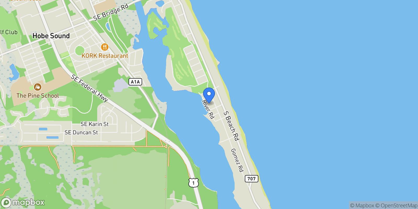 Map showing 116 Gomez Rd, Jupiter Island, FL, 33455, USA, Hobe Sound, Florida, United States.