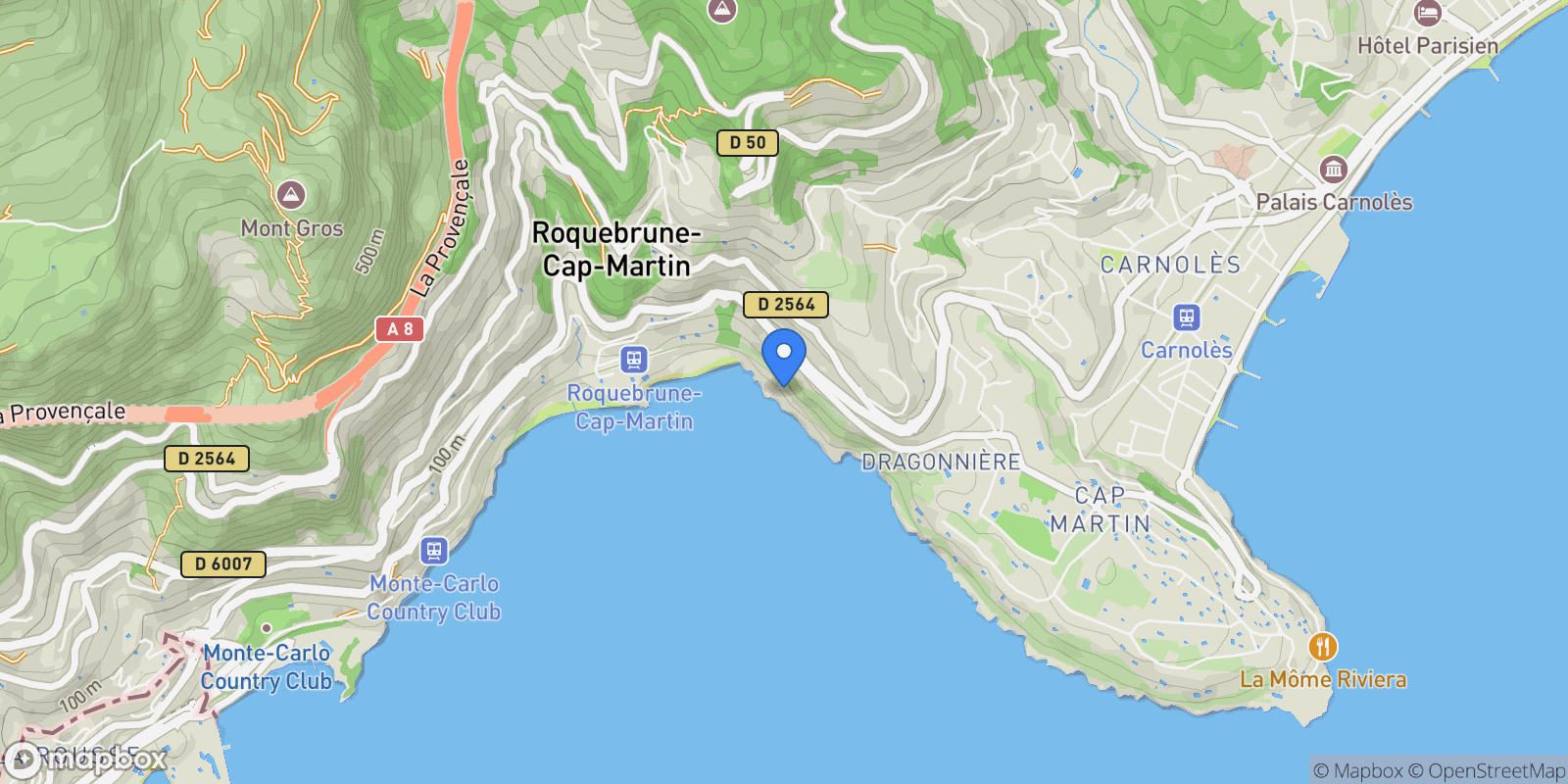 Map showing Roquebrune-Cap-Martin, Provence-Alpes-Côte d'Azur, France.