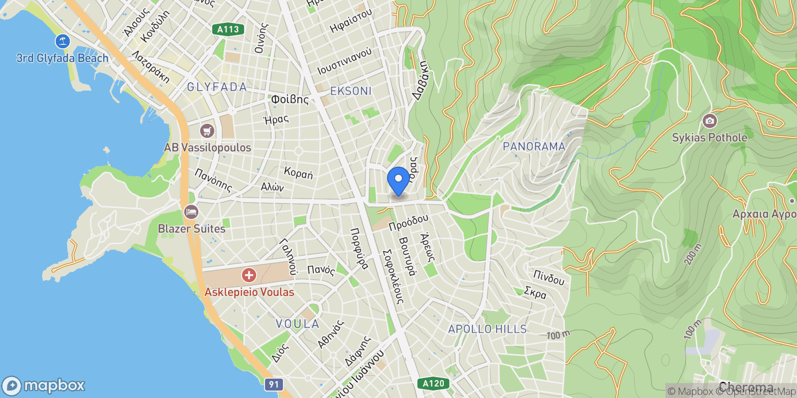 Map showing Aixoni, Glyfada, Attica, Greece.