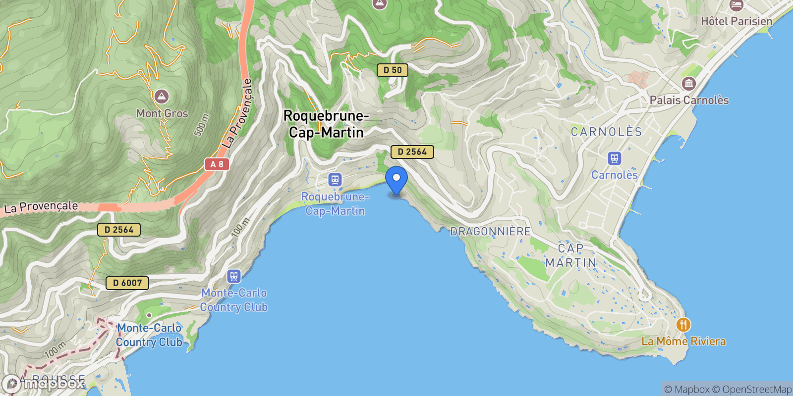 Map showing Roquebrune-Cap-Martin, Provence-Alpes-Côte d'Azur, France.
