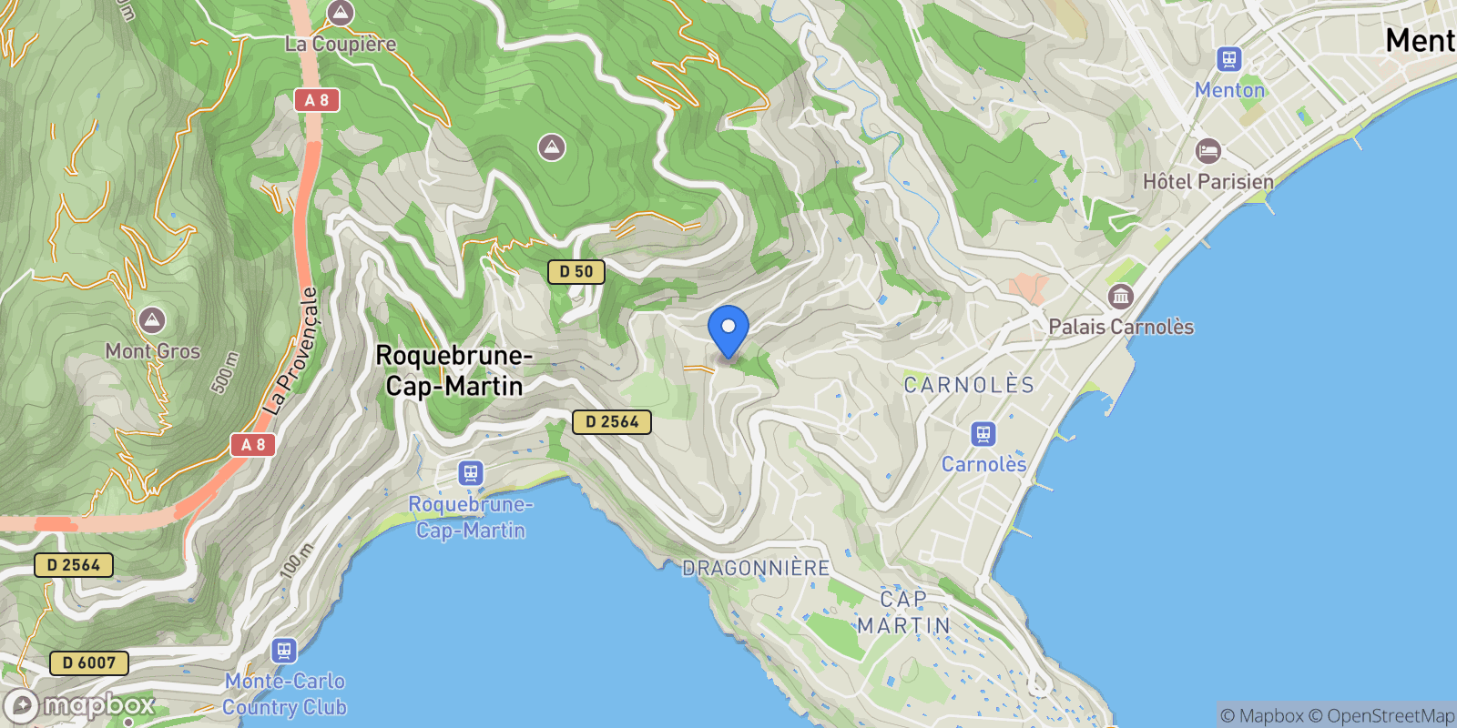 Map showing Roquebrune-Cap-Martin, Provence-Alpes-Côte d'Azur, France.