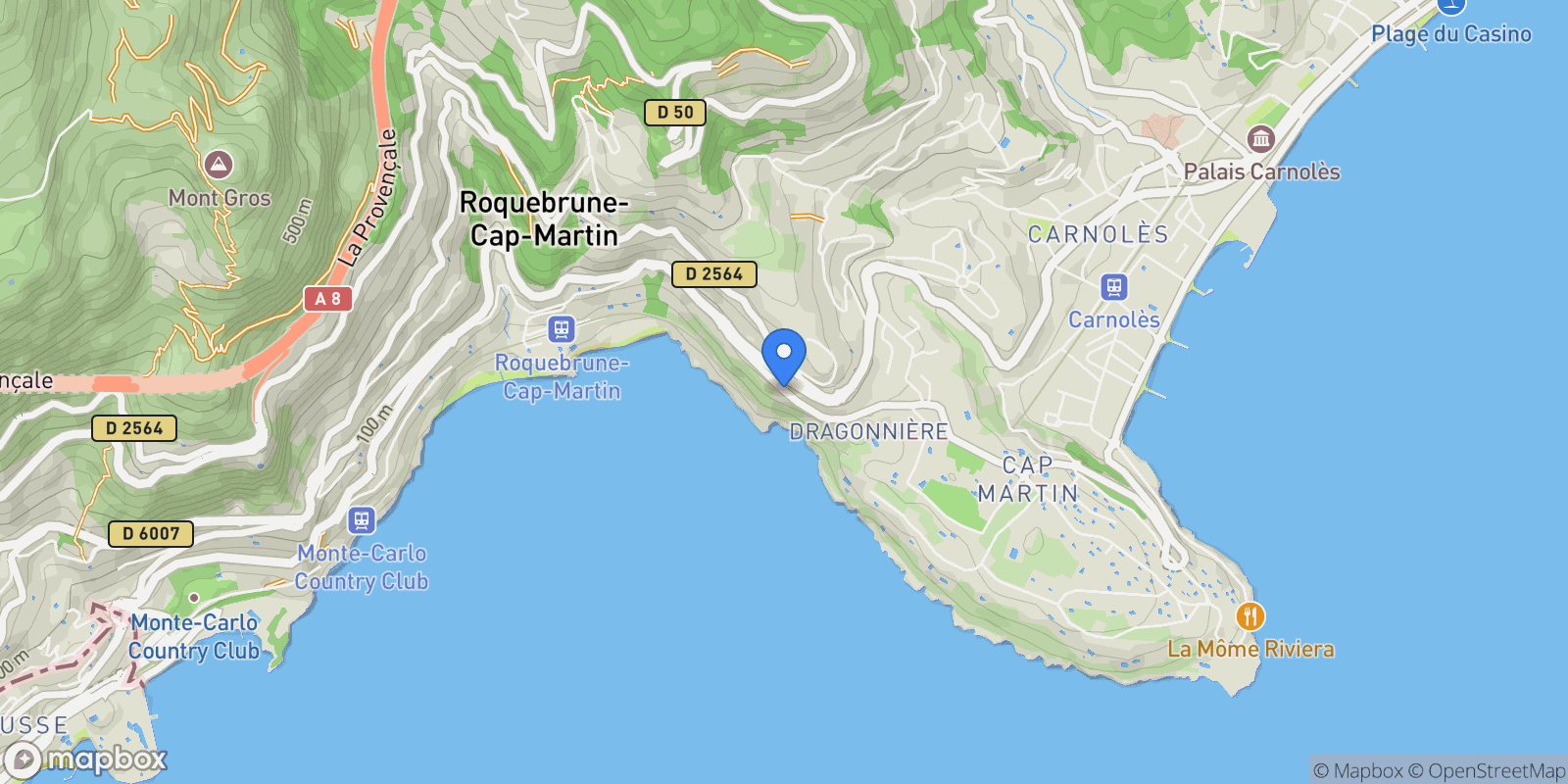 Map showing Roquebrune-Cap-Martin, Provence-Alpes-Côte d'Azur, France.