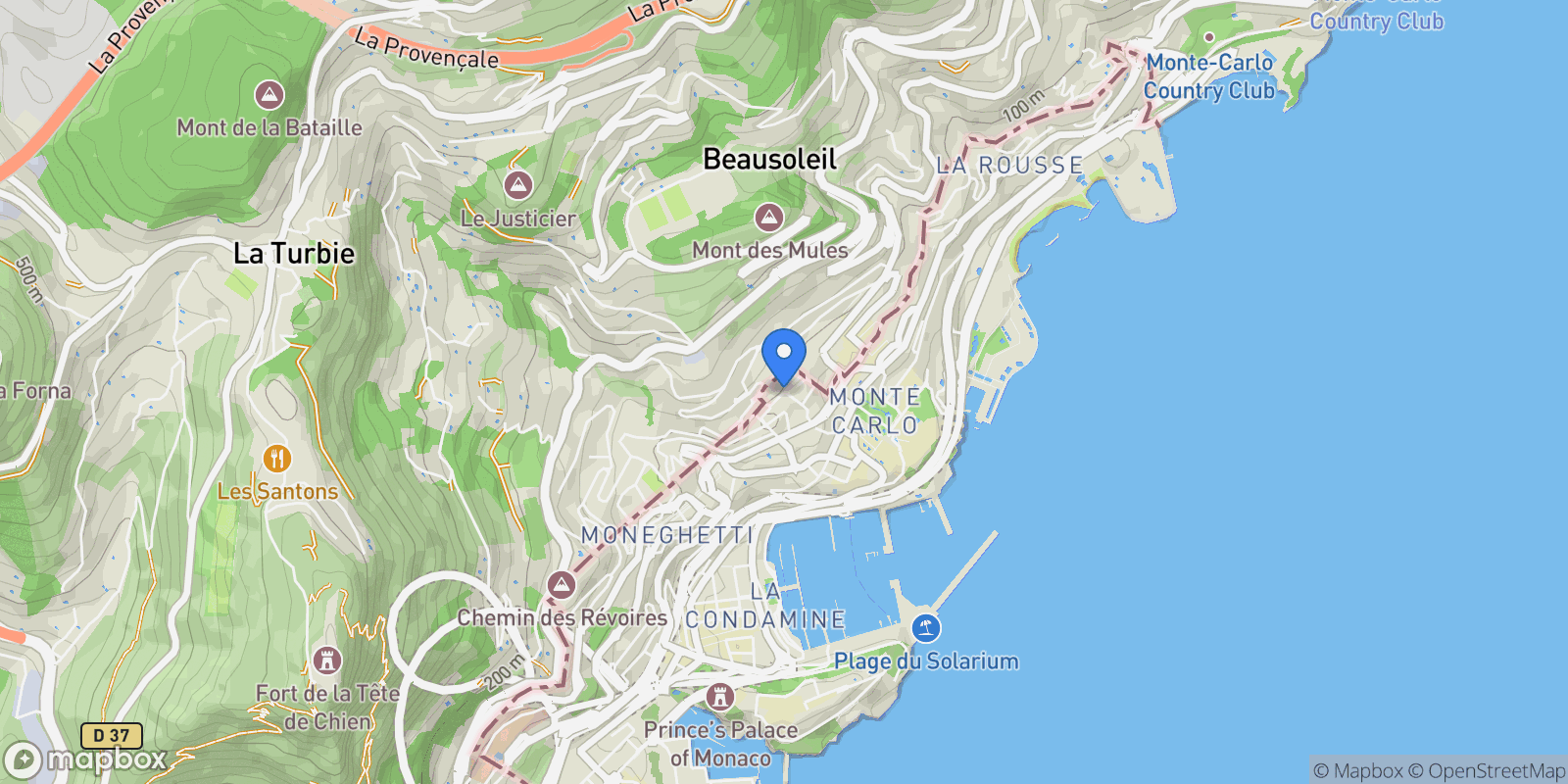 Map showing Beausoleil, France.