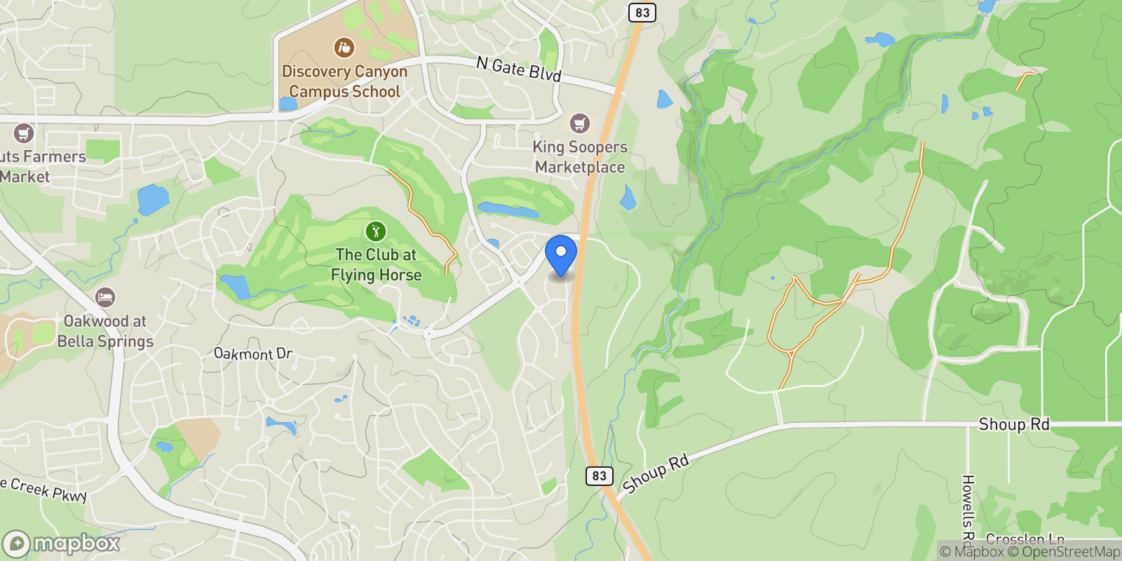 Map showing 13901 Penfold Drive, Colorado Springs, Colorado, United States.