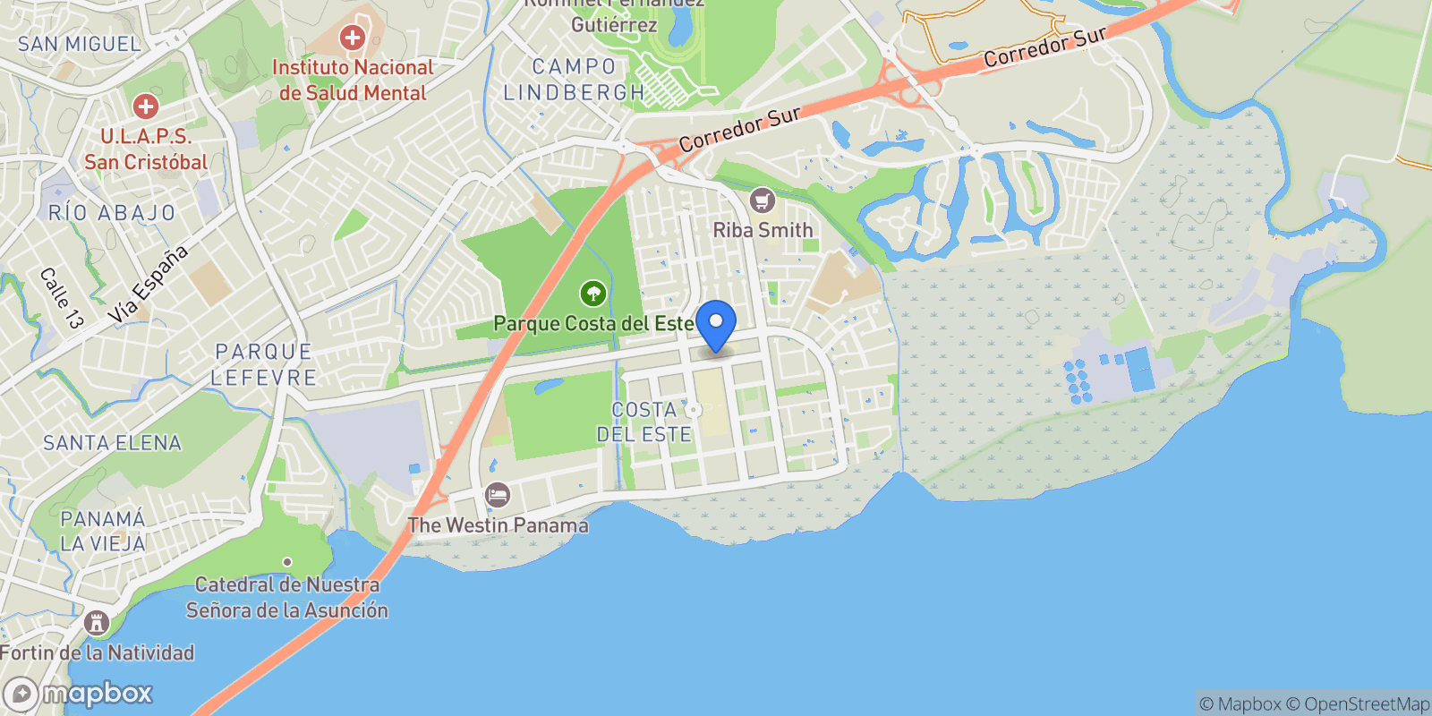 Map showing Panamá PH LATITUDE COSTA DEL ESTE, Panama City, Panama, Panama.