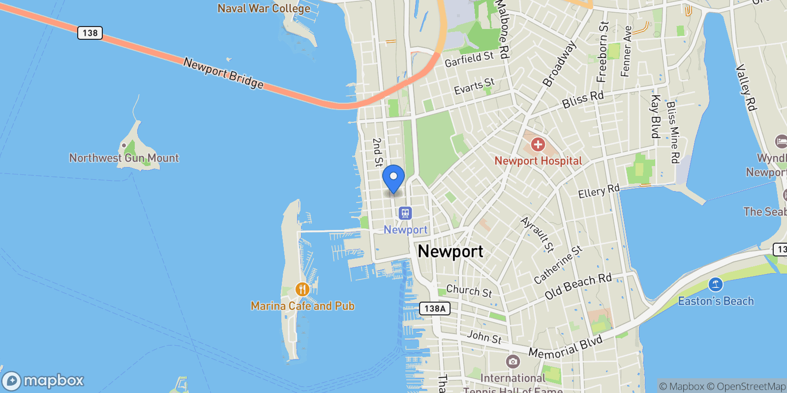 Map showing 43 Poplar Street, Newport, RI, 02840, USA, Newport, Rhode Island, United States.