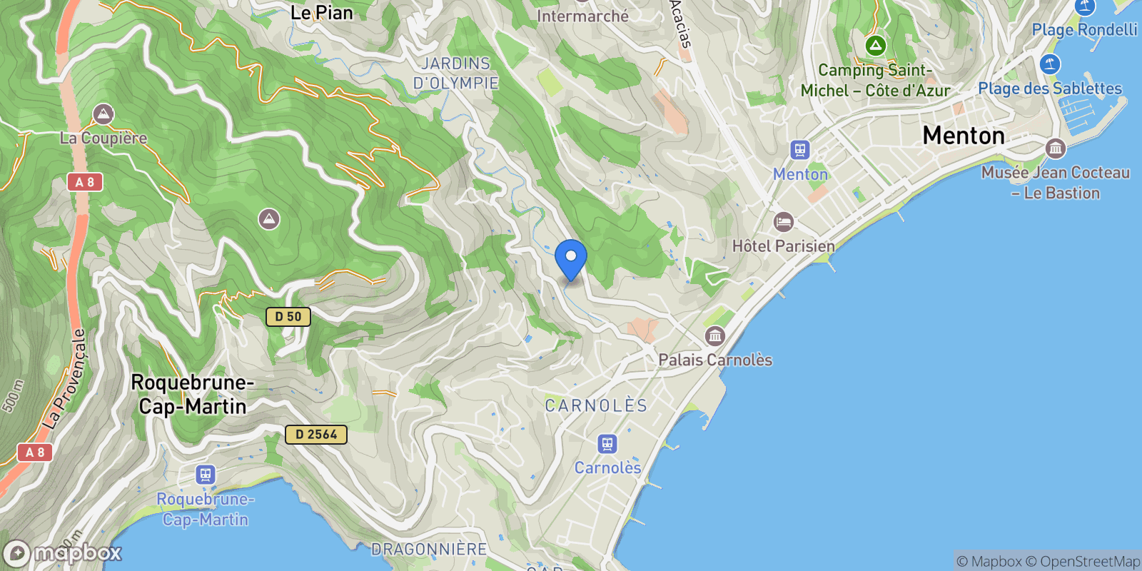 Map showing Menton, Provence-Alpes-Côte d'Azur, France.