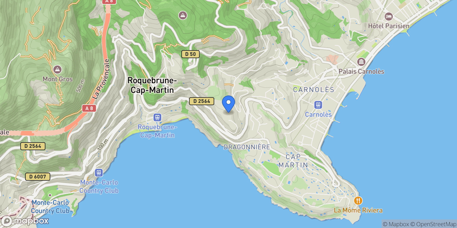 Map showing Roquebrune-Cap-Martin, Provence-Alpes-Côte d'Azur, France.