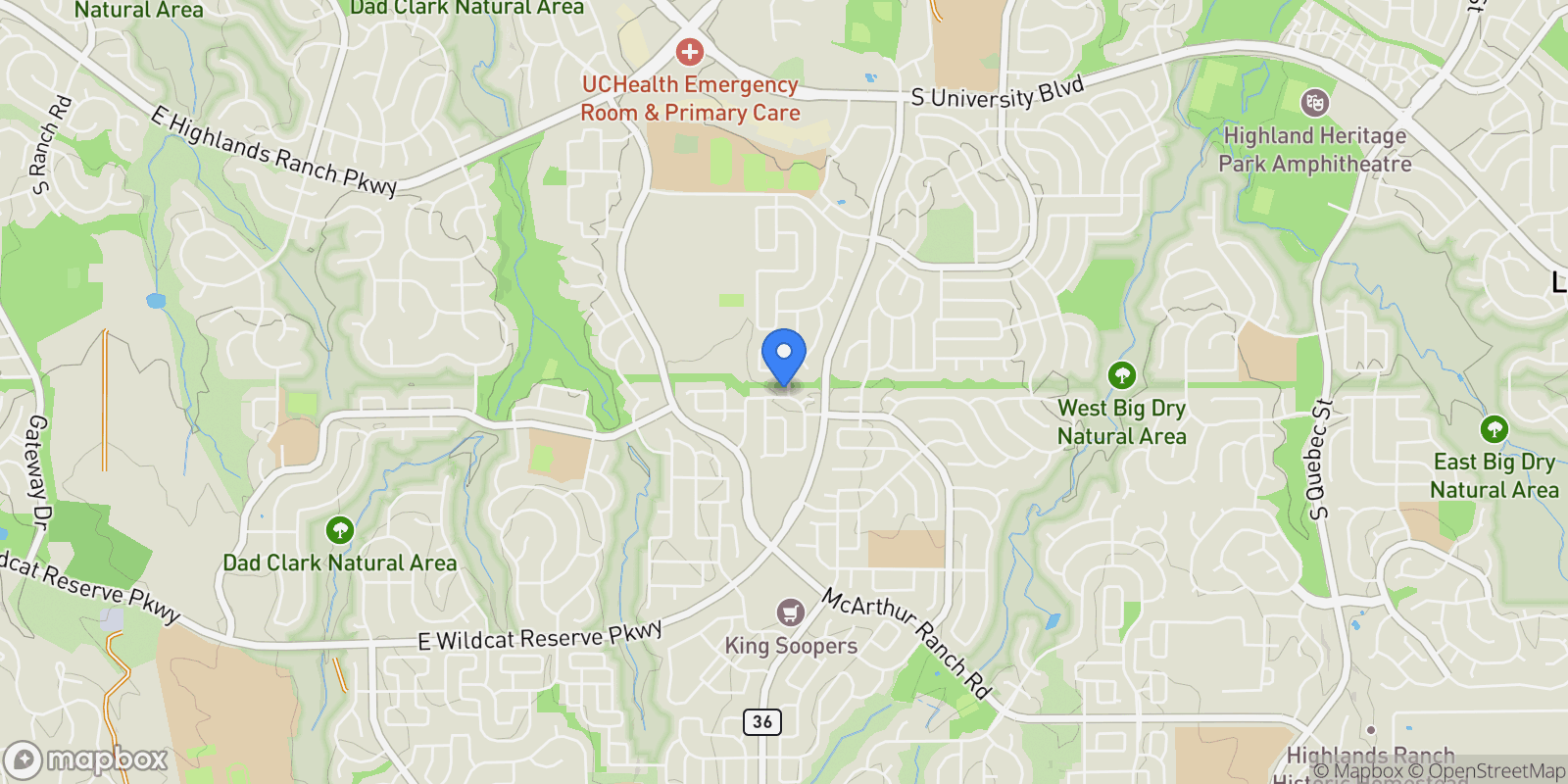 Map showing 10213 Cherryhurst Lane, Highlands Ranch, Colorado, United States.