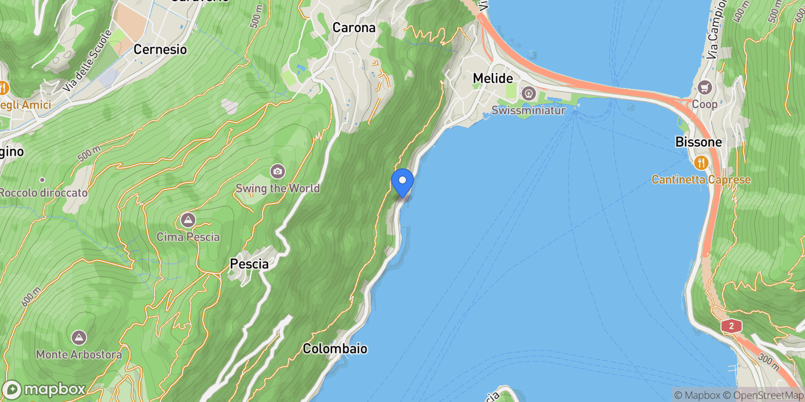 Map showing Lungo lago Motta, Melide, Ticino, Switzerland.