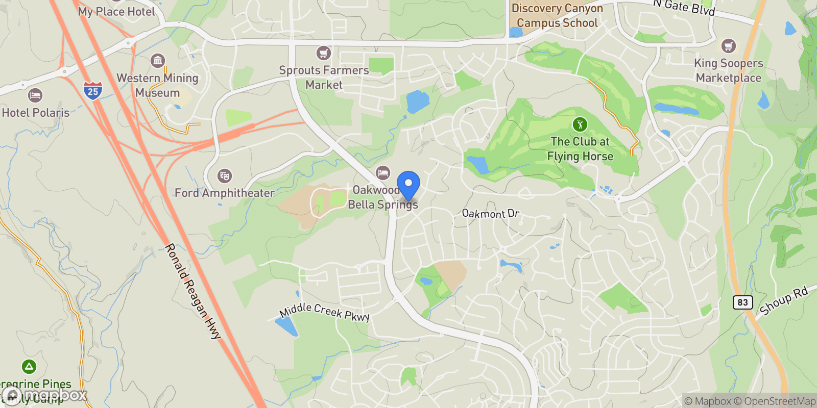 Map showing 12931 Brookhill Drive, Colorado Springs, Colorado, United States.