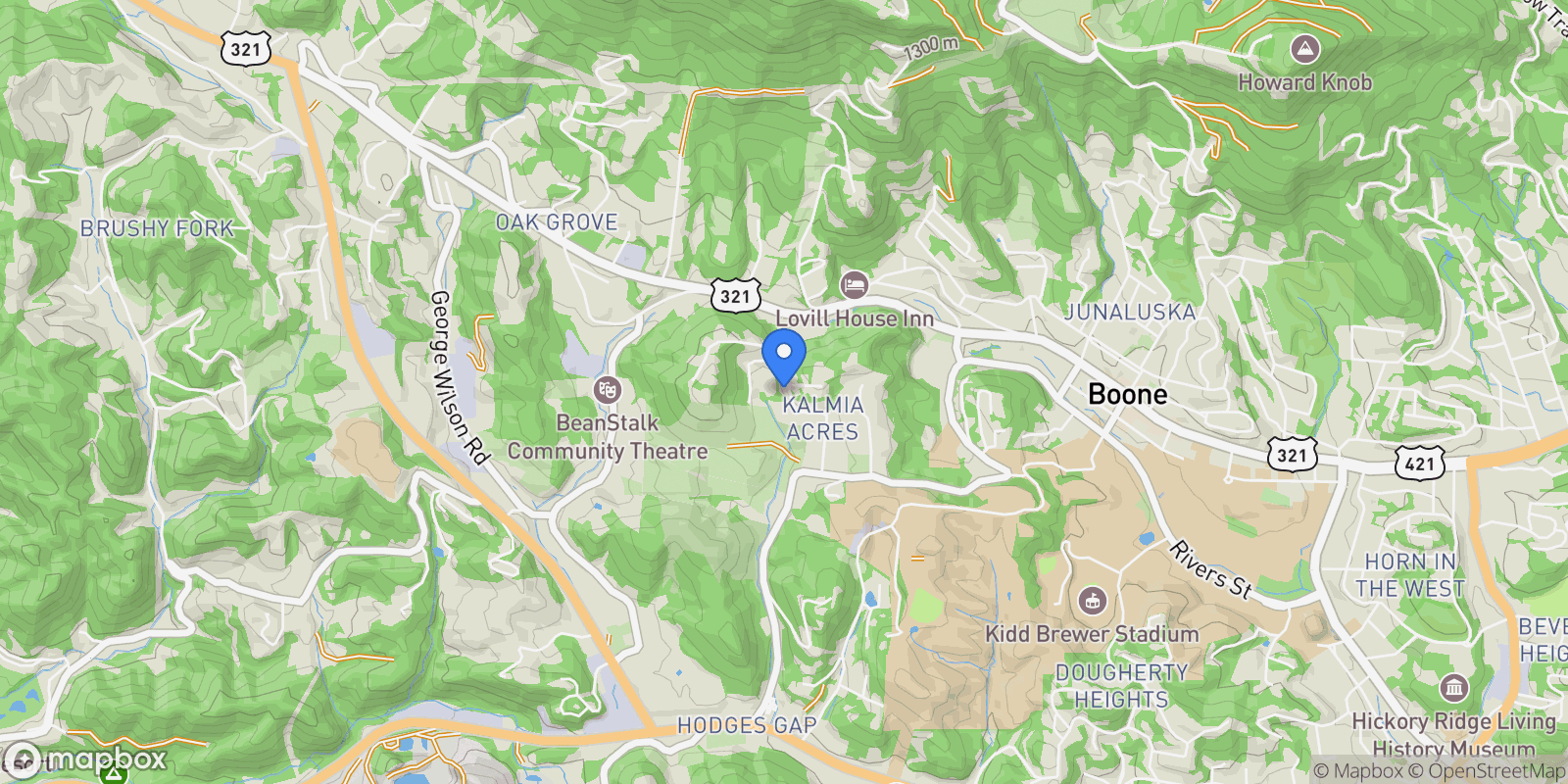 Map showing 357 Kalmia Lane, Boone, NC 28607, Boone, North Carolina, United States.