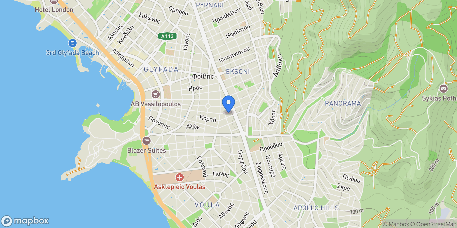 Map showing Kato Glyfada, Glyfada, Attica, Greece.