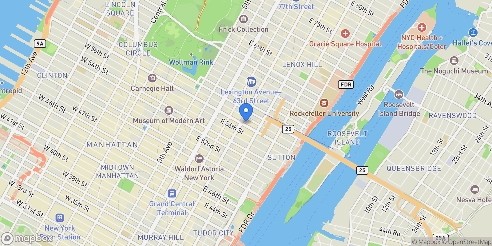 Map showing Place 57, 207 E 57TH ST, New York, New York, United States.