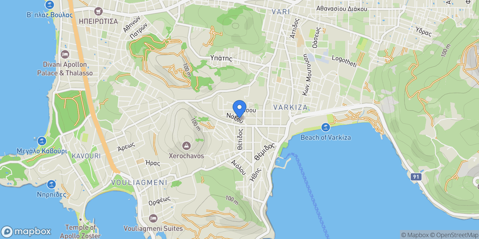 Map showing Varkiza, Vari, Attica, Greece.