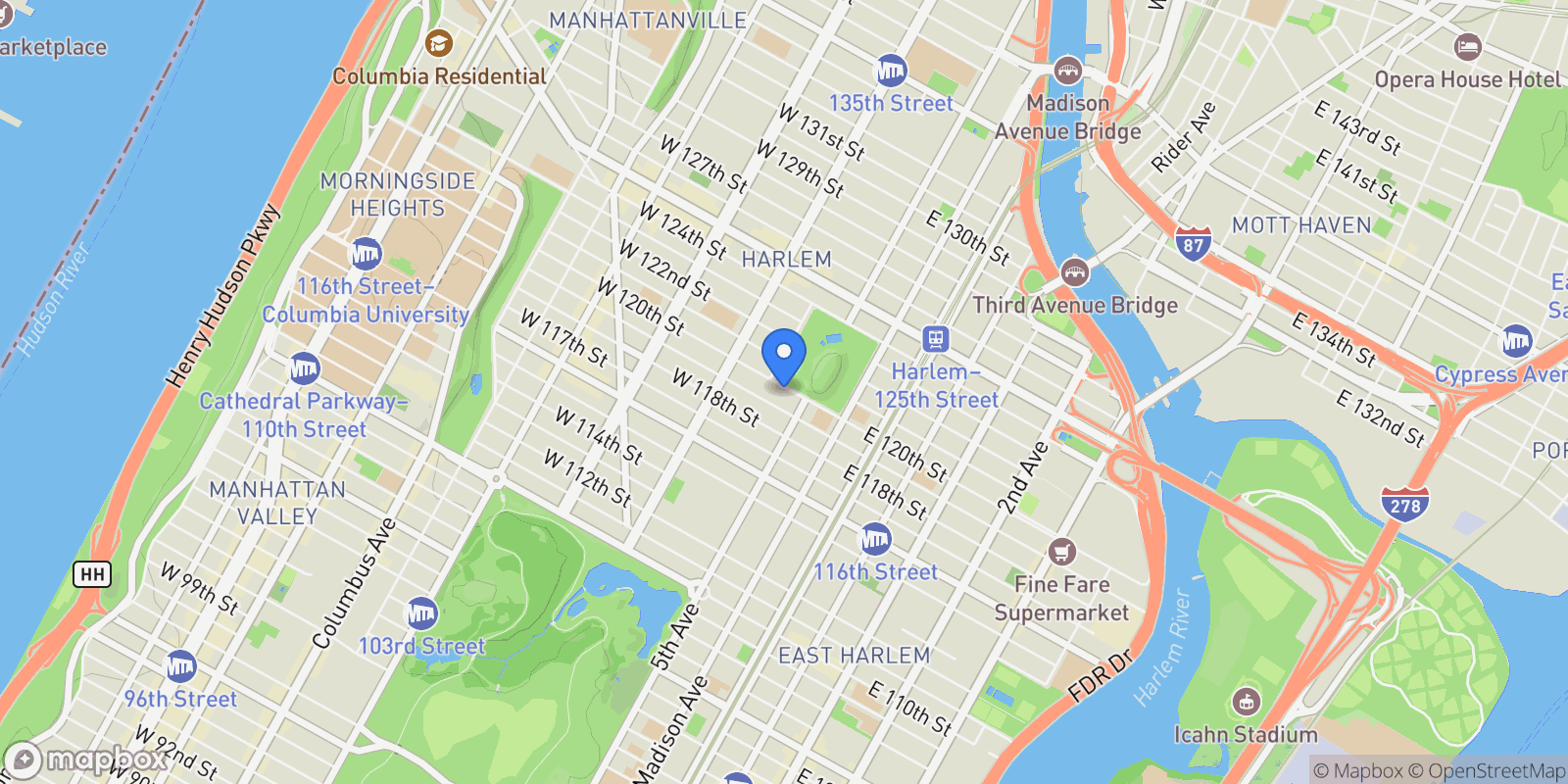 Map showing 22 W 120th Street, New York, NY, 10027, USA, New York, New York, United States.