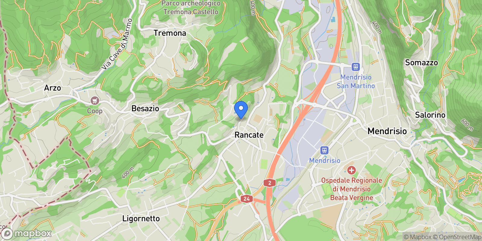 Map showing Via Belloni, Mendrisio, Ticino, Switzerland.