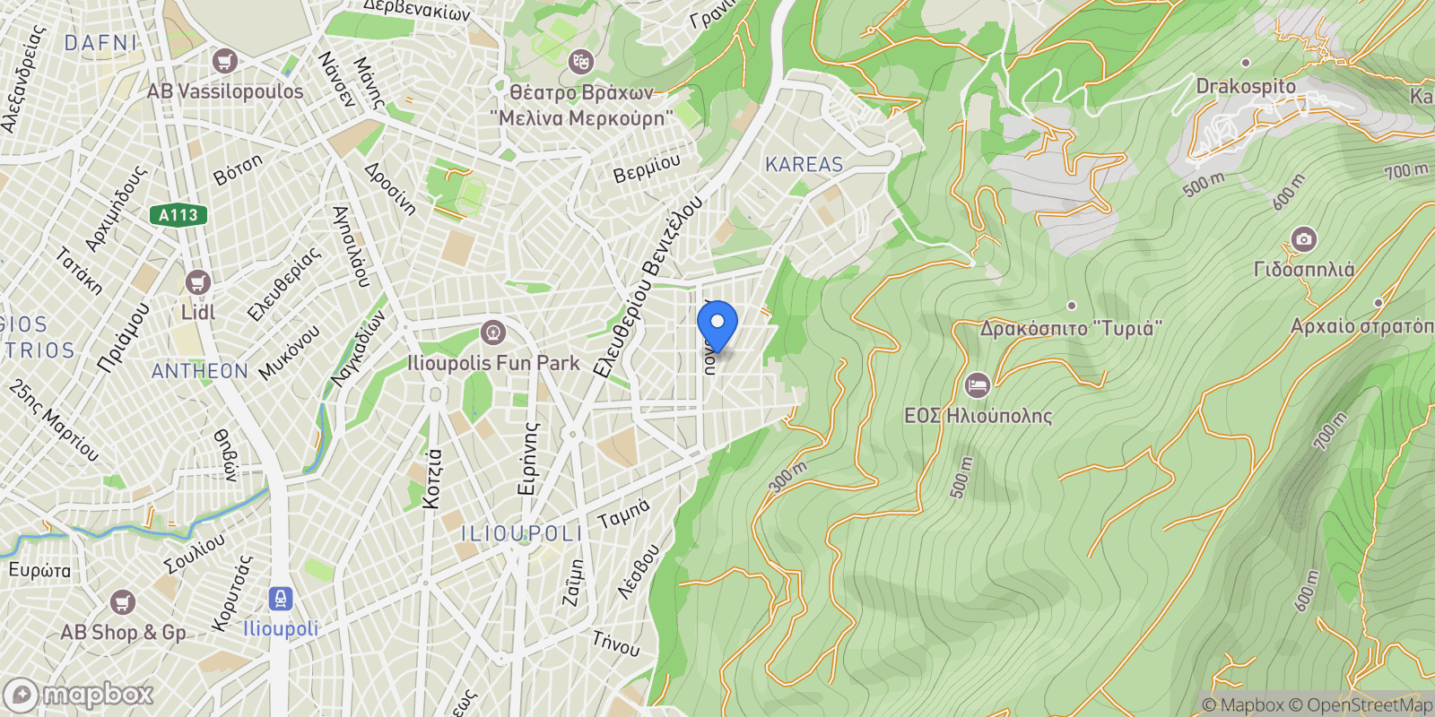 Map showing Ano Ilioupoli, Ilioupoli, Attica, Greece.