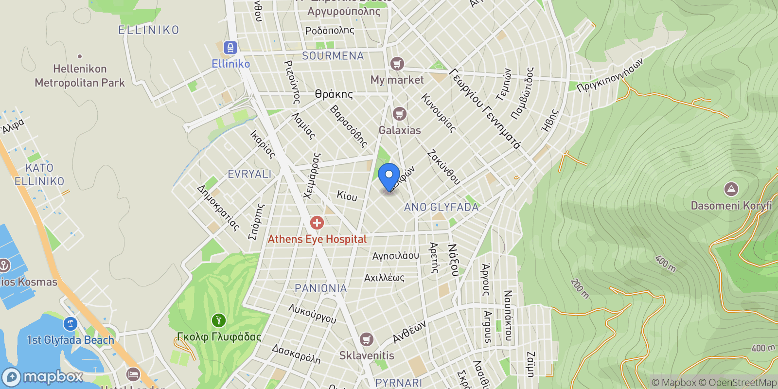 Map showing Ano Glyfada, Glyfada, Attica, Greece.