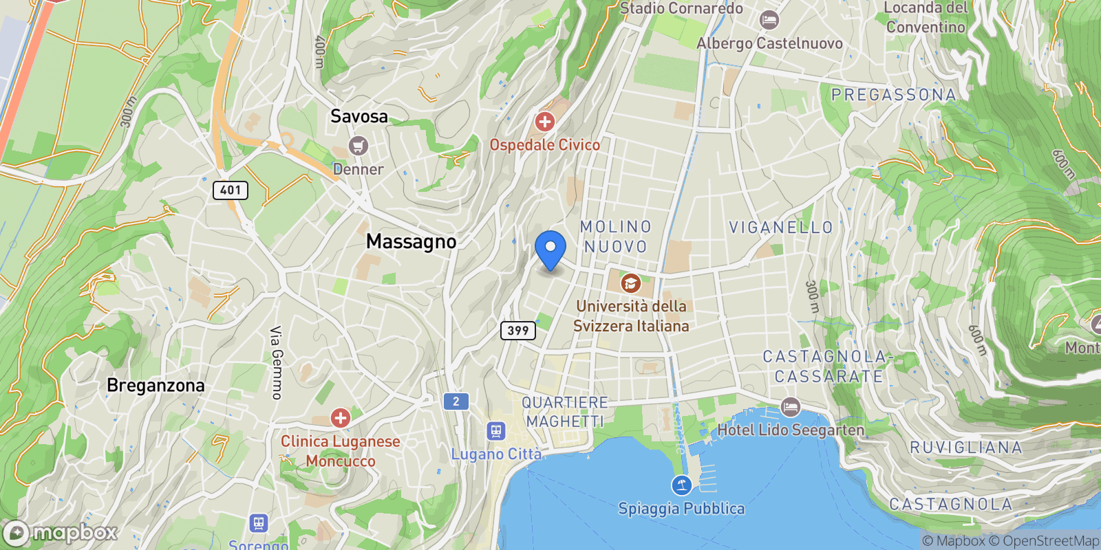 Map showing Vanoni, Lugano, Ticino, Switzerland.