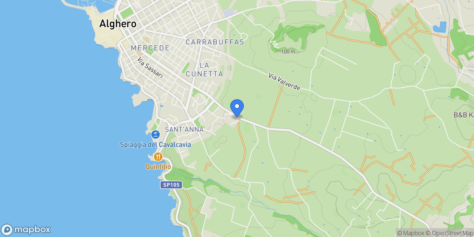 Map showing Strada Statale 292 Nord Occidentale Sarda, Alghero, Sardinia, Italy.