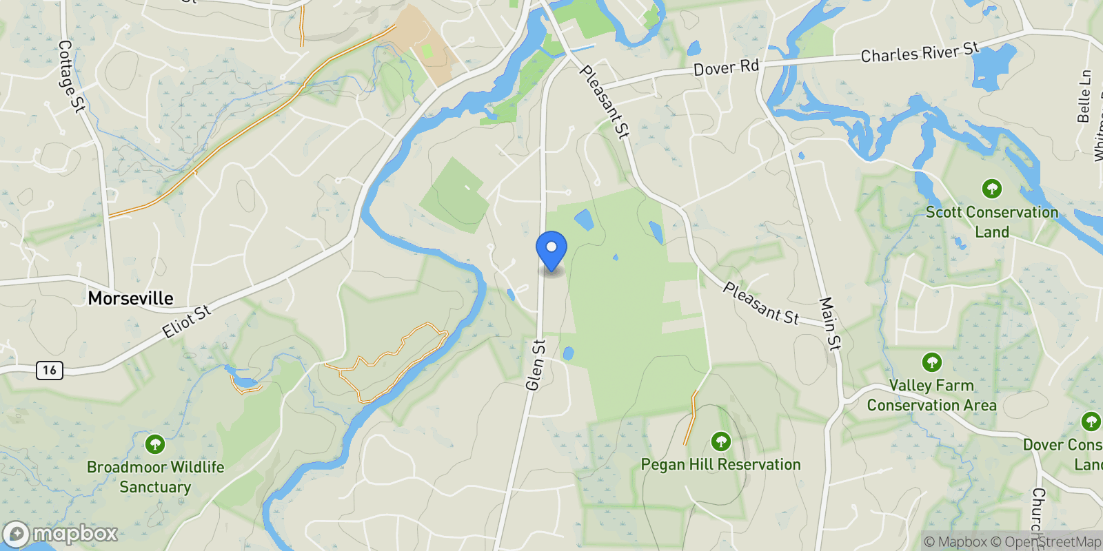 Map showing 104 Glen St, Natick, MA, 01760, USA, Wayland, Massachusetts, United States.