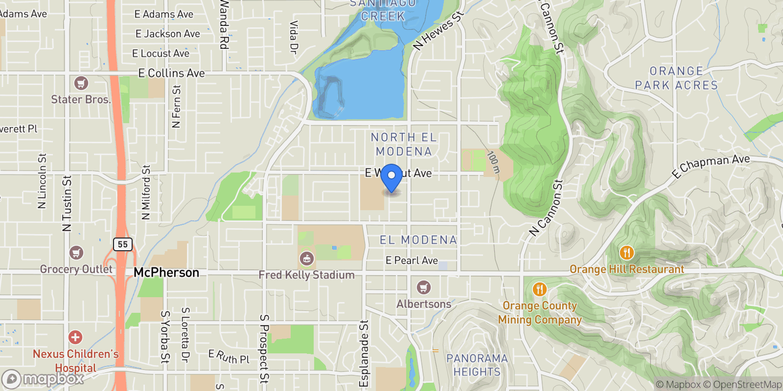 Map showing 4422 E Silverleaf Av, Orange, CA 92869, Orange, California, United States.