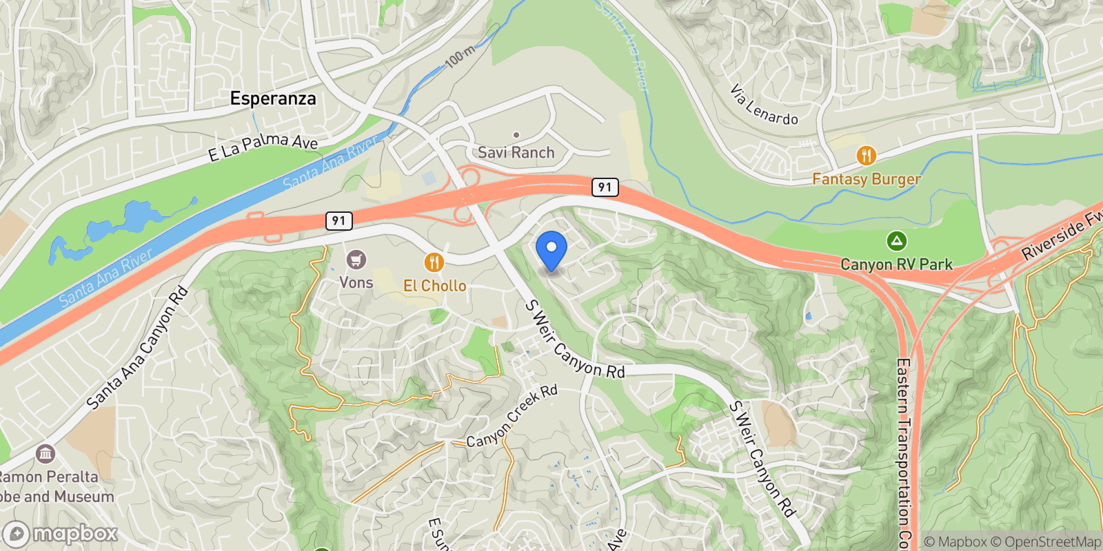 Map showing 210 S Larkwood, Anaheim Hills, CA 92808, Orange, California, United States.