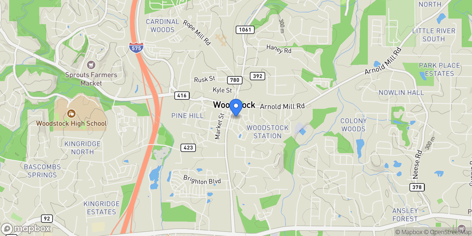 Map showing Woodstock, Georgia, United States.