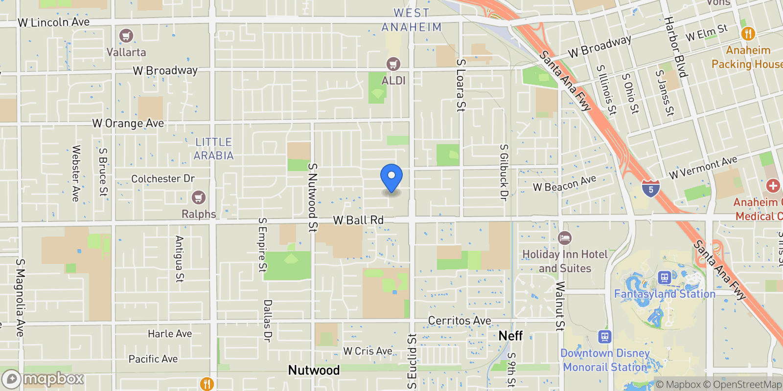 Map showing 906 S Fann St, Anaheim, CA 92804, Orange, California, United States.