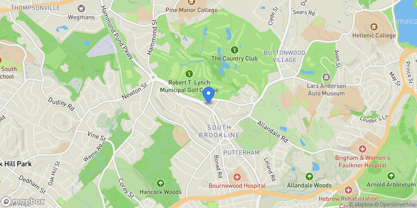 Map showing 1125 W Roxbury Pkwy, Brookline, MA, 02467, USA, Brookline, Massachusetts, United States.