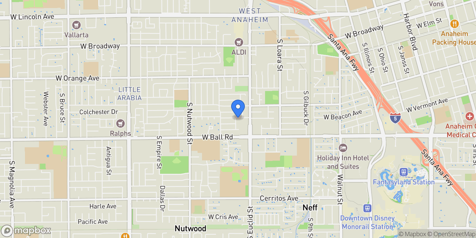 Map showing 902 S Fann St, Anaheim, CA 92804, Orange, California, United States.