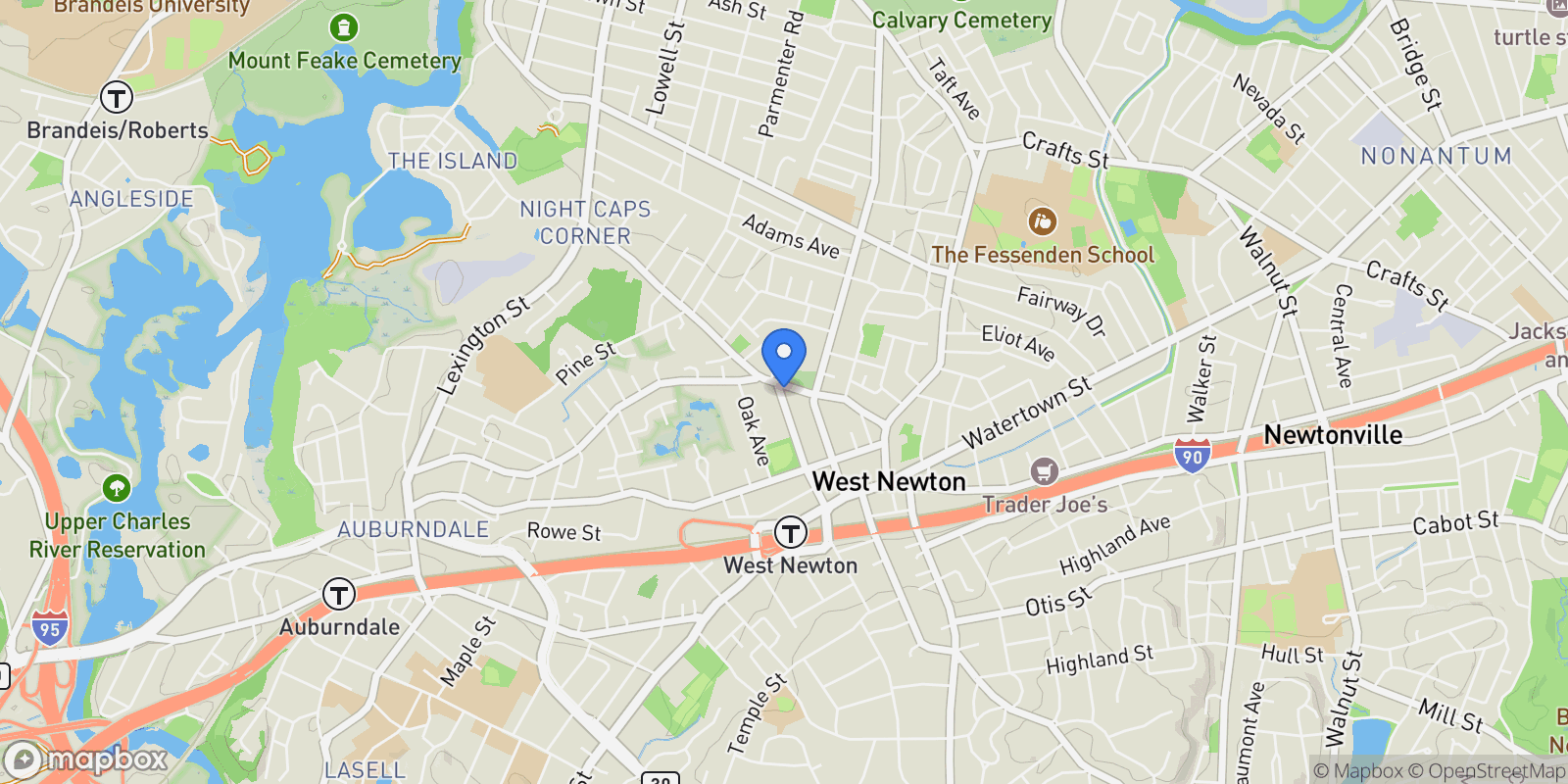 Map showing 2-18 Elm Street, #8, Newton, MA, 02465, USA, Newton, Massachusetts, United States.