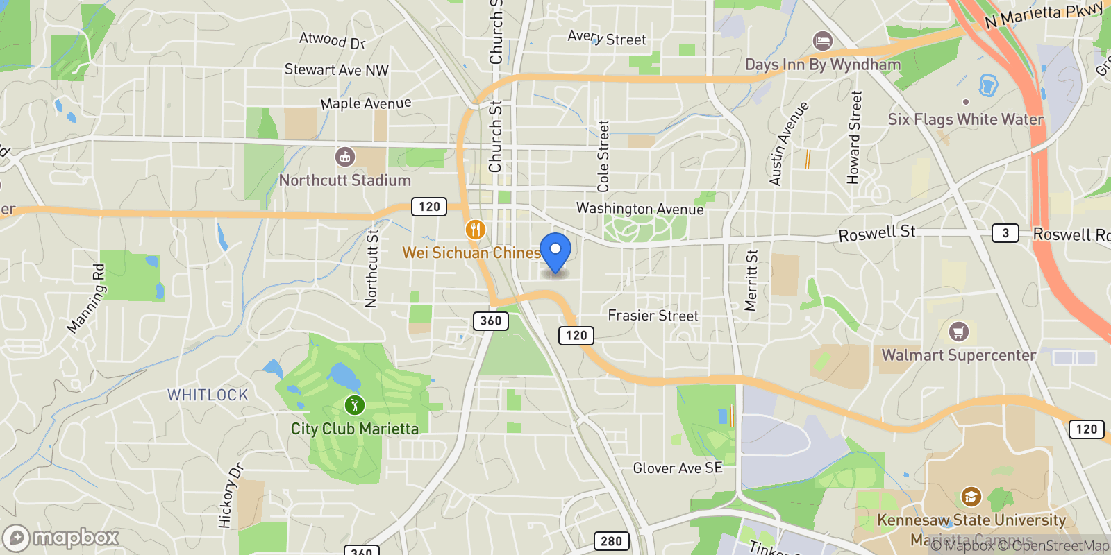 Map showing Marietta, Georgia, United States.