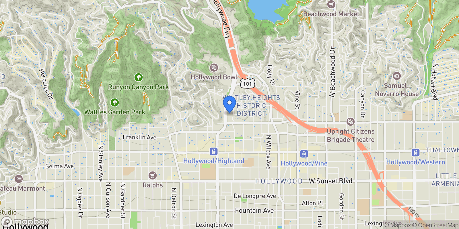 Map showing 1940 N Highland , 26, Hollywood Hills, CA 90068, Los Angeles, California, United States.