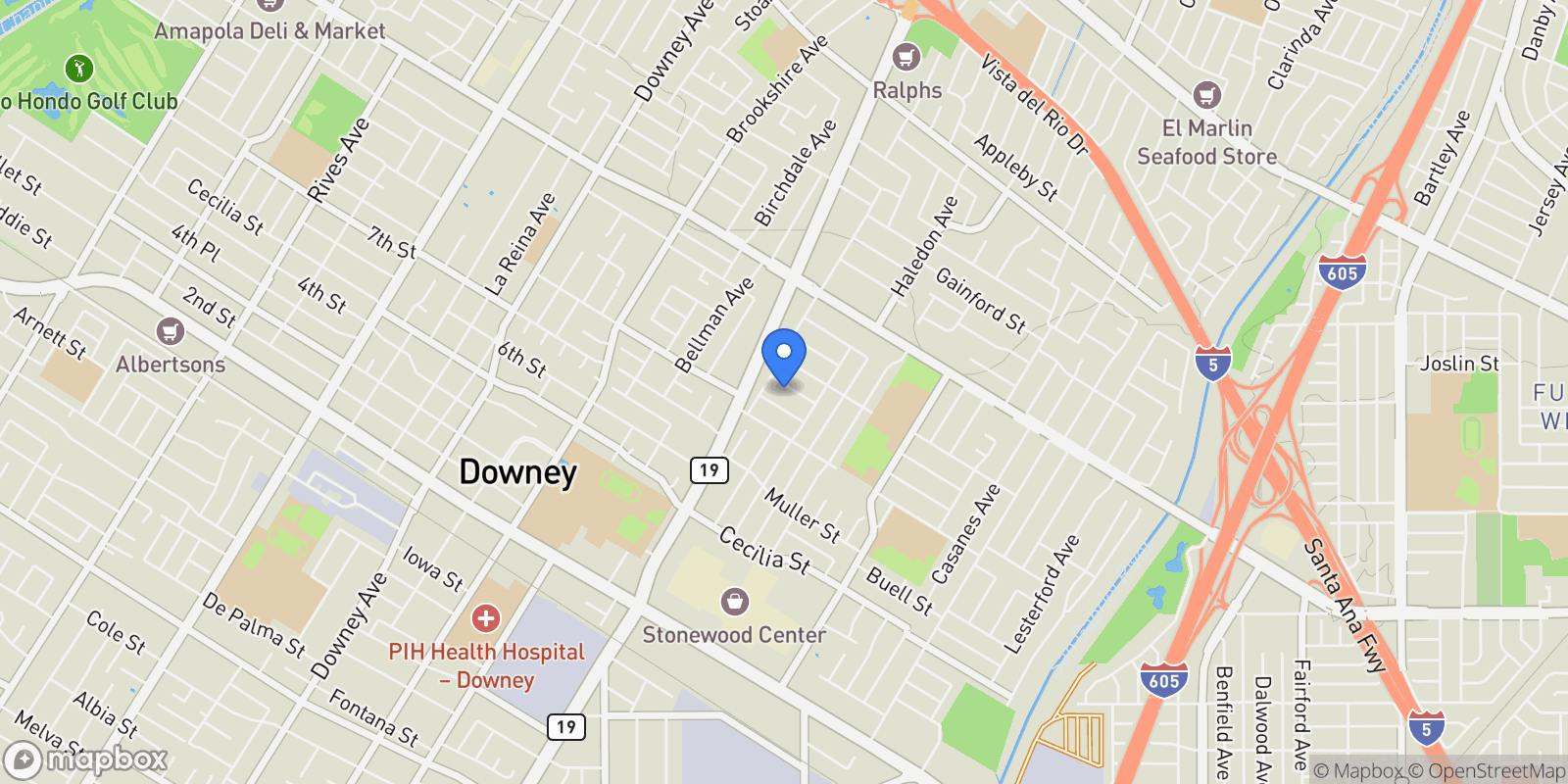 Map showing 9044 Bigby St, Downey, CA 90241, Downey, California, United States.