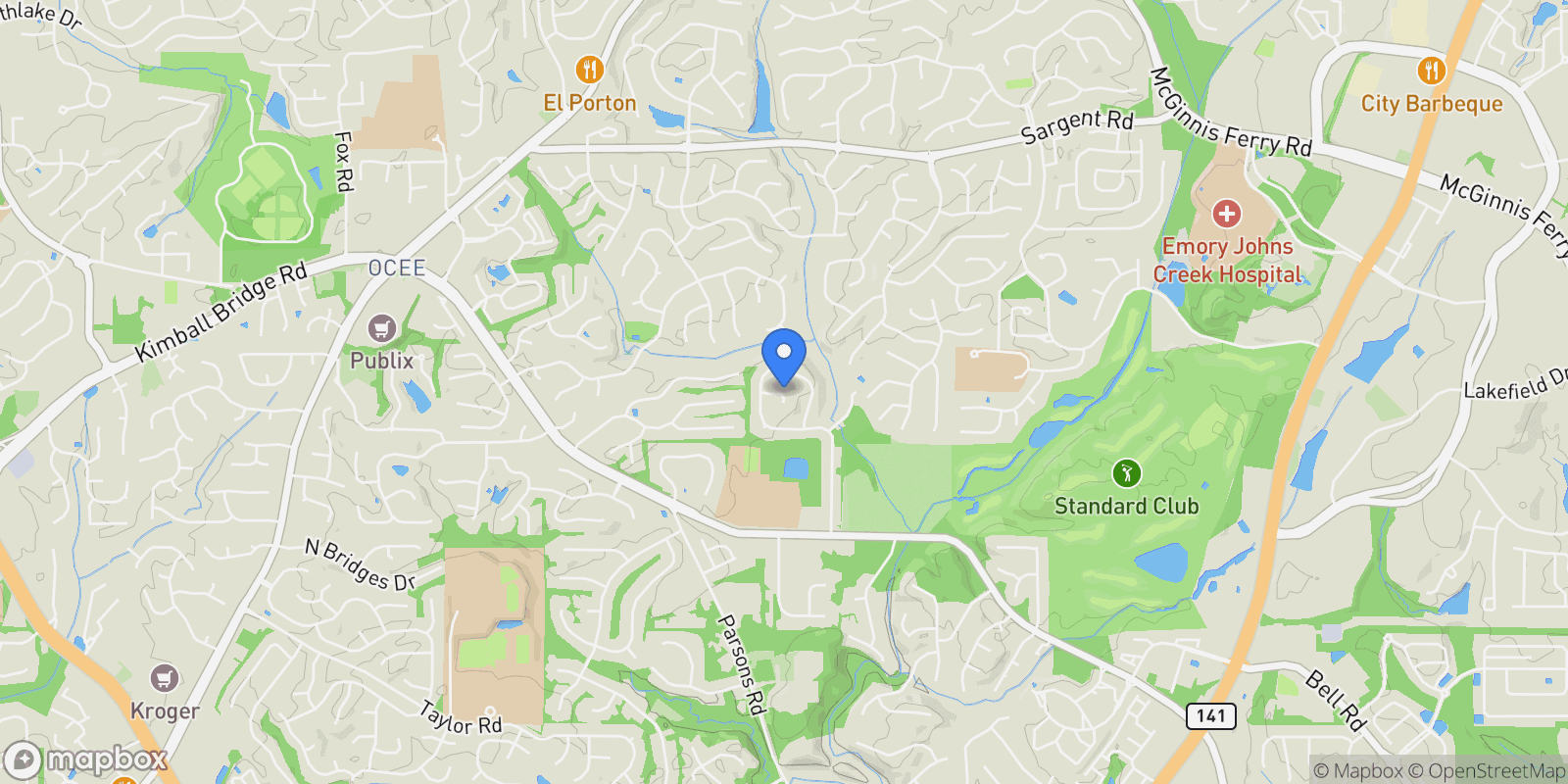 Map showing Johns Creek, Georgia, United States.