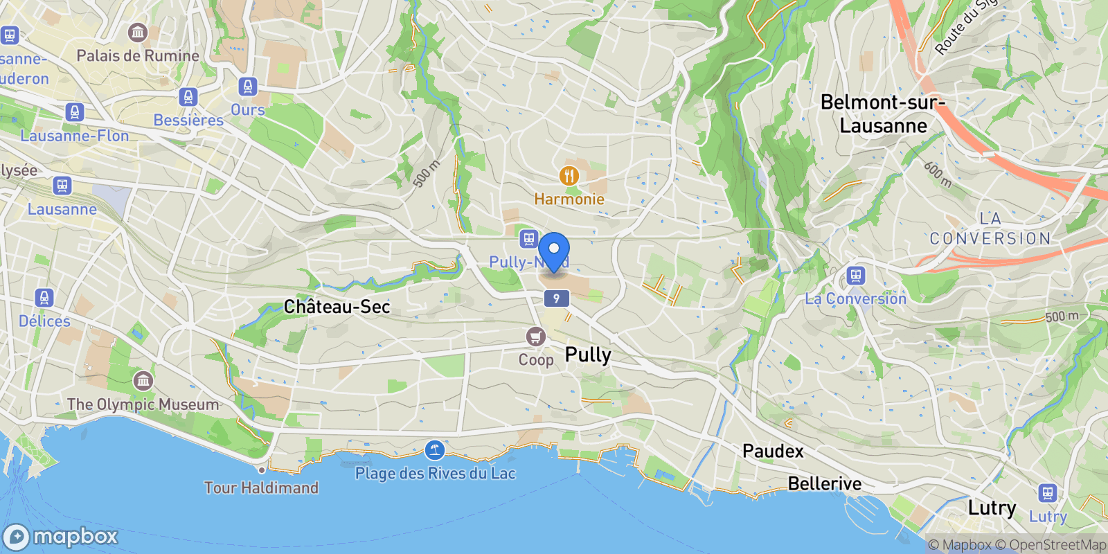 Map showing Pully, VD 1009, Pully, Vaud, Switzerland.