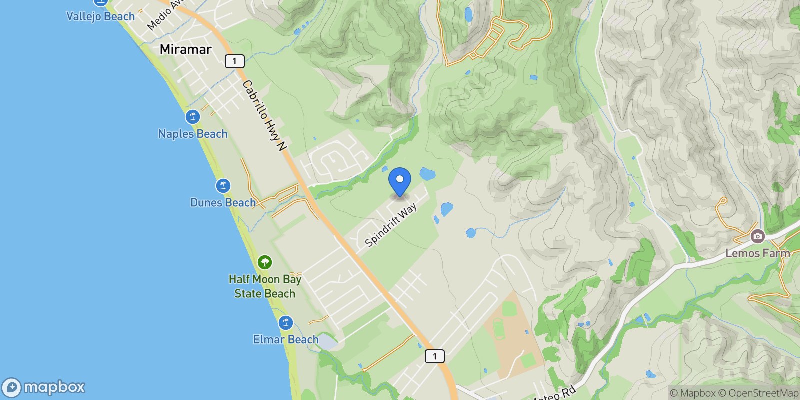 Map showing 1557 Mizzen Lane, Half Moon Bay, California, United States.
