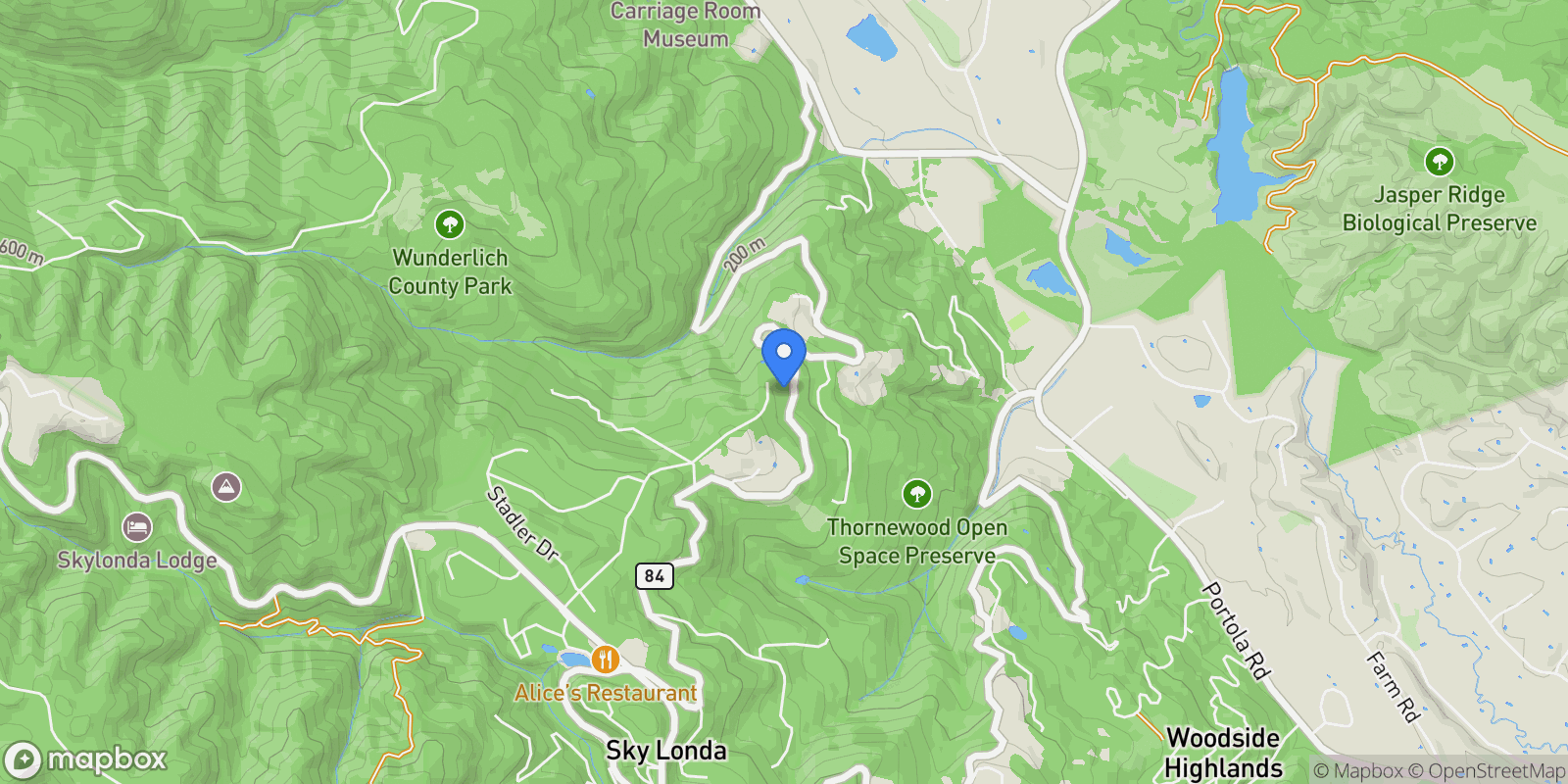 Map showing 168 Sunrise Drive, Emerald Hills, California, United States.