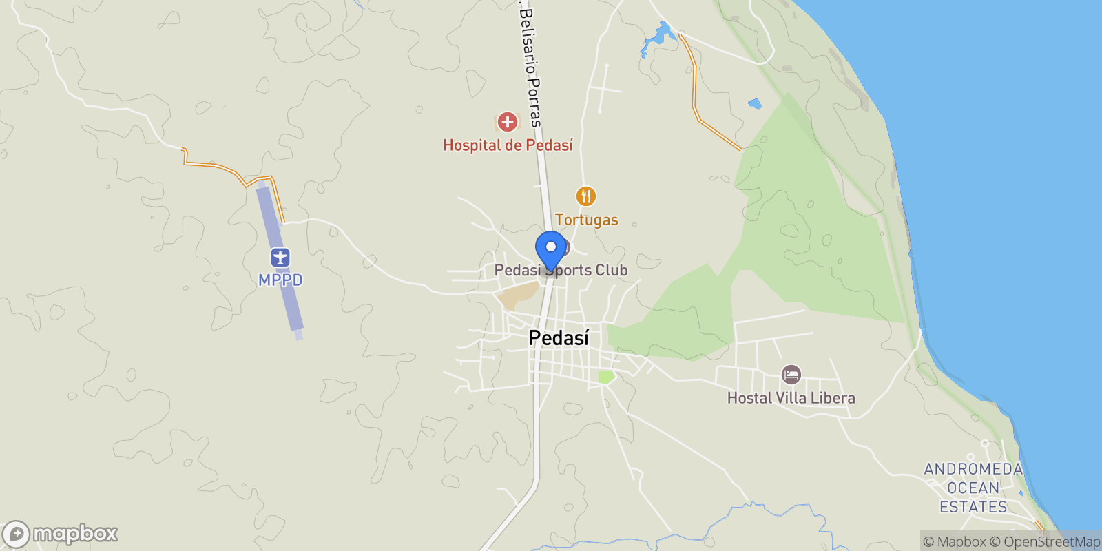 Map showing Pedasi,, Pedasi, Los Santos Province, Panama.