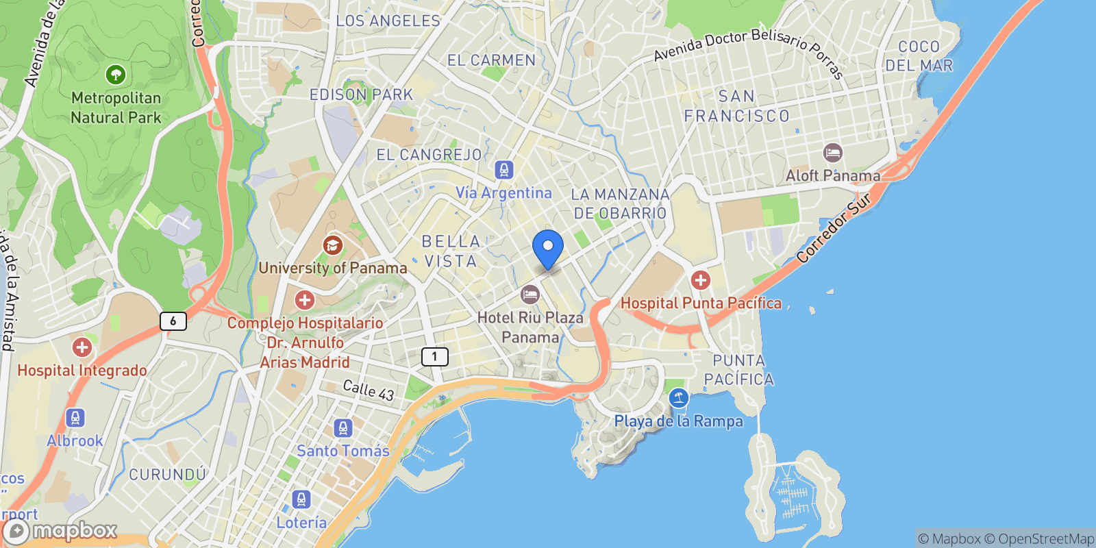 Map showing Panama City,, Panama City, Panama, Panama.